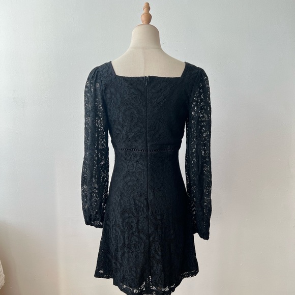 AQUA Black Lace Milkmaid Long Sleeve Short Dress Womens XS - Picture 5 of 5